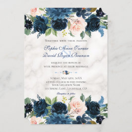 Charm Roze Navyblauw Bloemige Bloesem Marmeren Bru Kaart