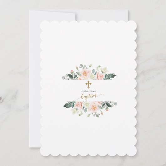 Charm Roze Witte Bloemen Gouden Virtuele Doop Kaart (Achterkant)