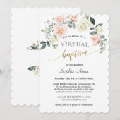 Charm Roze Witte Bloemen Gouden Virtuele Doop Kaart (Voorkant / Achterkant)