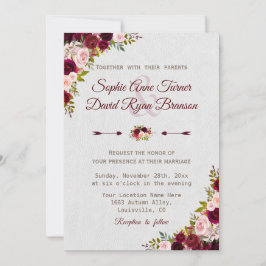 Charm Rustic Burgundy Marsala Floral Wedding Kaart