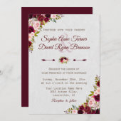 Charm Rustic Burgundy Marsala Floral Wedding Kaart (Voorkant / Achterkant)