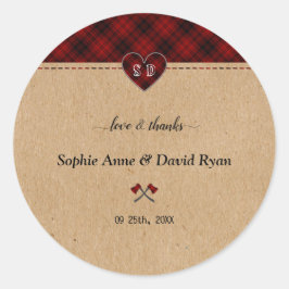 Charm Rustic Red Buffalo Pset Monogram Weddenschap Ronde Sticker