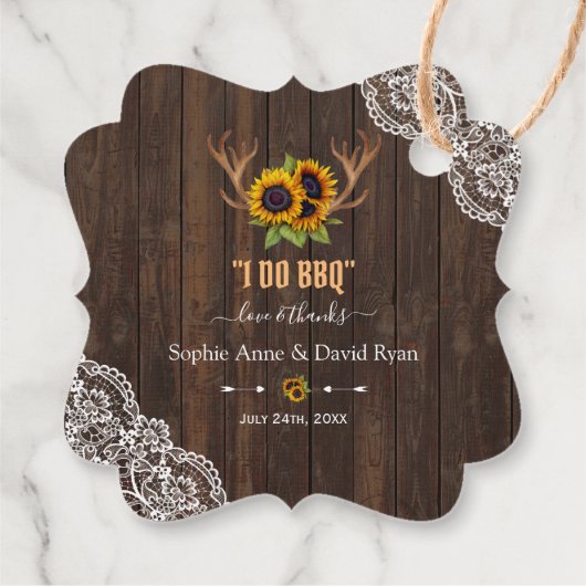 Charm Rustic Sunflower Antlers Wood Lace I DO BBQ Bedankjes Labels (Achterkant)