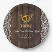 Charm Rustic Sunflower Antlers Wood Lace I DO BBQ Papieren Bordje (Voorkant)