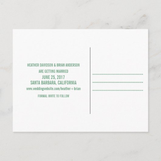 Charm Save the Date Briefkaart, Green Aankondigingskaart (Achterkant)