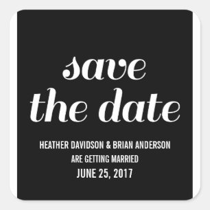 Charm Save the Date Stickers, Black Vierkante Sticker