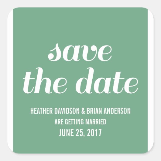 Charm Save the Date Stickers, Green Vierkante Sticker (Voorkant)