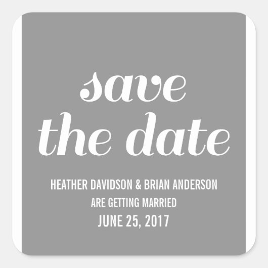 Charm Save the Date Stickers, Grey Vierkante Sticker (Voorkant)