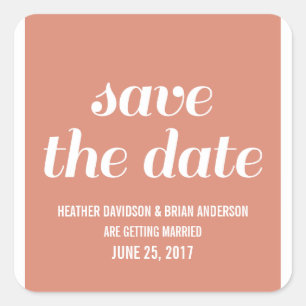 Charm Save the Date Stickers, Oranje Vierkante Sticker