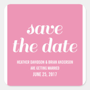 Charm Save the Date Stickers, Roze Vierkante Sticker