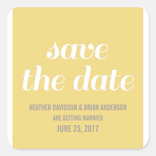Charm Save the Date Stickers, Yellow Vierkante Sticker (Voorkant)