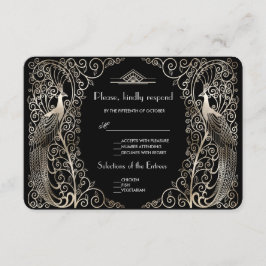 Charm Silver Art Deco Peacocks Wedding RSVP