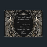 Charm Silver Art Deco Peacocks Wedding RSVP Kaartje<br><div class="desc">Uniek ontwerp met een mix van oude wereldstijl faux zilveren deco-pauzes en een gedurfde,  moderne grafische aanpak. Het gebruik past hulpmiddel aan om uw info toe te voegen. Ga voor overeenkomende objecten naar het Collectie Glam Silver Art Deco Peacocks.</div>