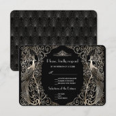 Charm Silver Art Deco Peacocks Wedding RSVP Kaartje (Voorkant / Achterkant)