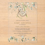 Charm Sloths Airy Greenery Gold Boy Baby shower Acryl Uitnodigingen (Voorkant)