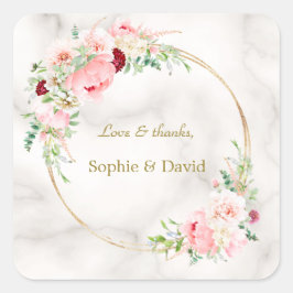 Charm Spring Waterverf Peonies Bloom Gold Wedding Vierkante Sticker