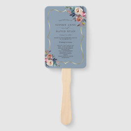 Charm Stof Blauw Bloemige Mistige Rozen Gouden Bru Handwaaier