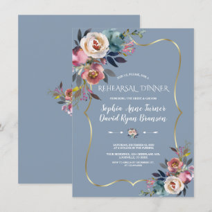 Charm Stoffig Blauw Roze Bloemen Goud Repetitie Di Kaart
