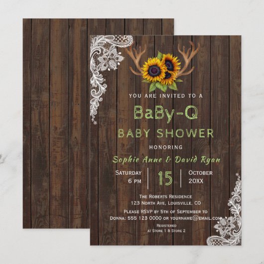 Charm Sunflower Antlers Baby-Q Baby shower Kaart (Voorkant / Achterkant)