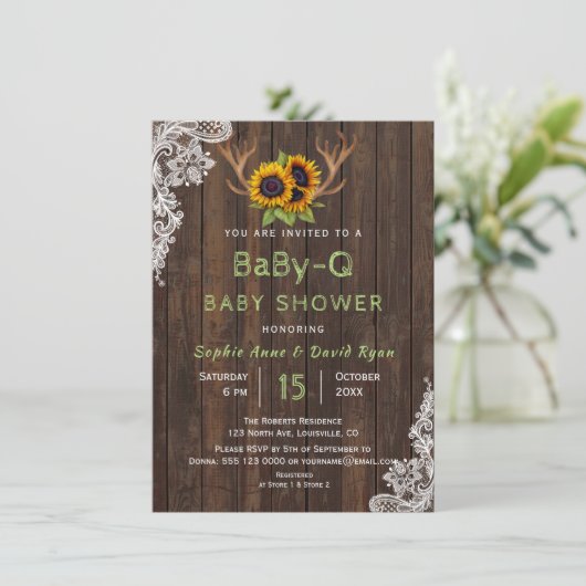 Charm Sunflower Antlers Baby-Q Baby shower Kaart (Staand voorkant)