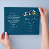 Charm Sunflower Blue Floral Wedding Programme Flyer (Hand)