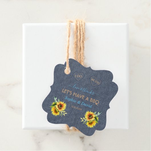 Charm Sunflower Old Denim Blue Western I DO BBQ Bedankjes Labels (In situ)
