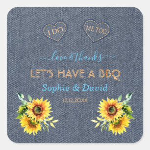 Charm Sunflower Old Denim Blue Western I DO BBQ Vierkante Sticker