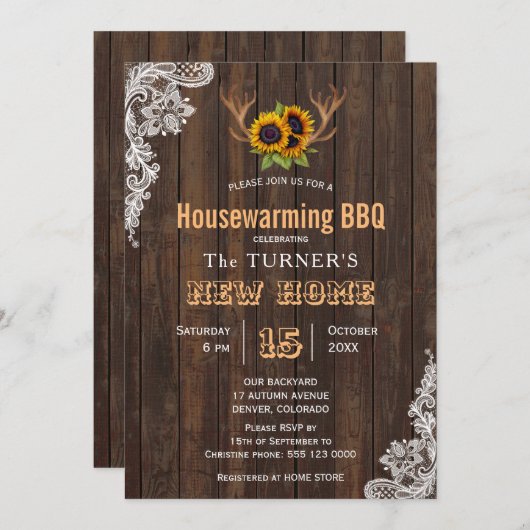 Charm Sunflower String Lights Housewarming Party Kaart (Voorkant / Achterkant)