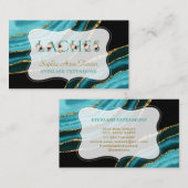 Charm Turquoise Agate Gold Floral Letter Laches Visitekaartje (Voorkant / Achterkant)
