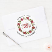 Charm Vrolijk Kerstmis Rood Wit Poinsettia Krans Ronde Sticker (Envelop)