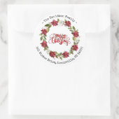 Charm Vrolijk Kerstmis Rood Wit Poinsettia Krans Ronde Sticker (Tas)