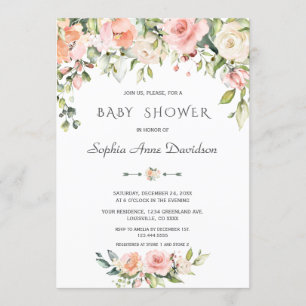 Charm Watercolor Blush Cream Bloemige Baby Shower Kaart