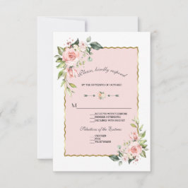 Charm Watercolor Blush Floral Gouden Bruiloft RSVP Kaartje