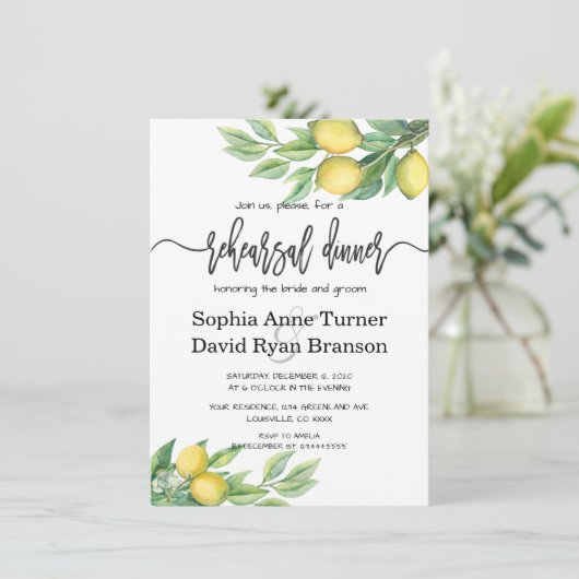 Charm Watercolor Citroen Tropisch Proefdinermenu Kaart (Staand voorkant)