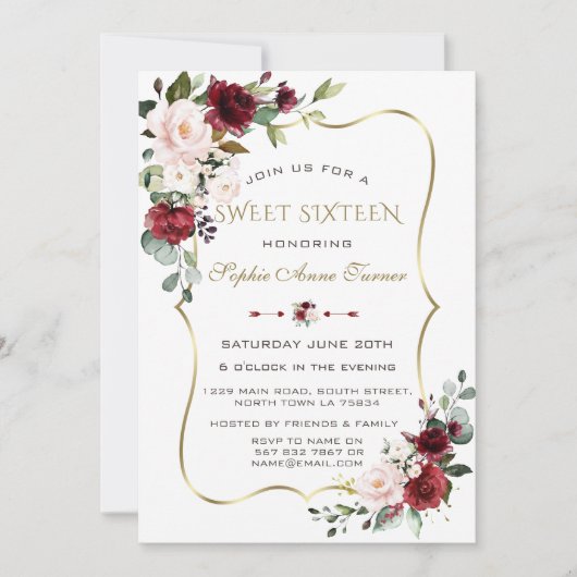 Charm Watercolour Blush Floral Gouden Lijst Sweet  Kaart (Voorkant)