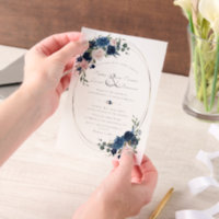 Charm Watercolour Navy Blauwe Bloemen Bruiloft