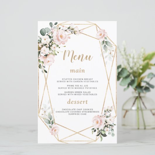 Charm Watercolour Roze Bloemengoud Zoete 16 Menu (Staand voorkant)