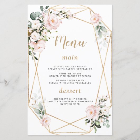 Charm Watercolour Roze Bloemengoud Zoete 16 Menu (Achterkant)