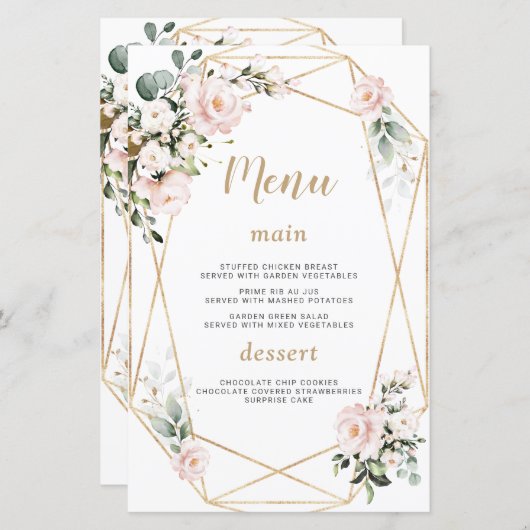 Charm Watercolour Roze Bloemengoud Zoete 16 Menu (Voorkant / Achterkant)