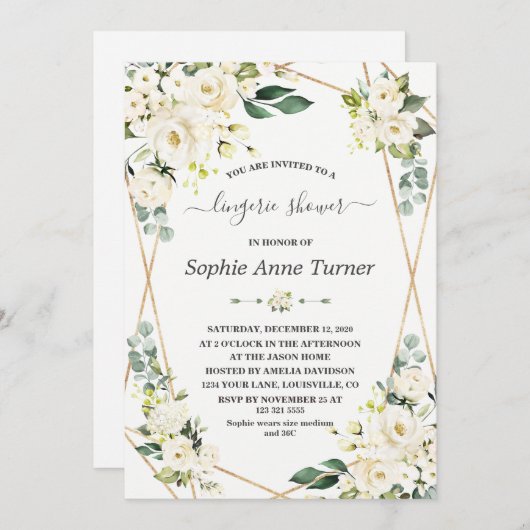 Charm Watercolour Witte Bloem Gouden Bruiloft Fees Kaart (Voorkant / Achterkant)