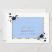 Charm Waterverf Blauw Goud Bloemen Jongen Doop Bedankkaart (Voorkant)