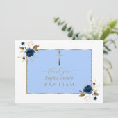 Charm Waterverf Blauw Goud Bloemen Jongen Doop Bedankkaart (Staand voorkant)