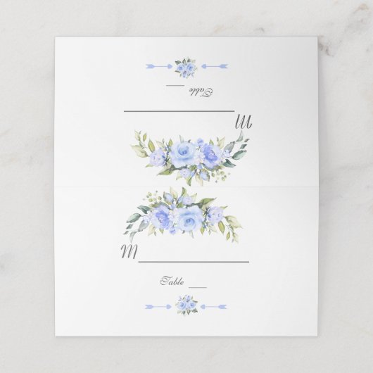 Charm Waterverf Blauwe Bloemen Trouwtafel Nummer Plaatskaartje (Buitenkant ongevouwen)