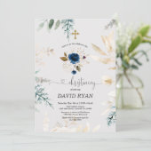 Charm Waterverf Blue Floral Gold Christening Kaart (Staand voorkant)