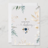 Charm Waterverf Blue Floral Gold Christening Kaart (Achterkant)