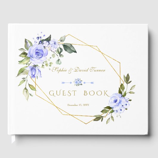 Charm Waterverf Blue Floral Navy Wedding Gastenboek (Voorkant)