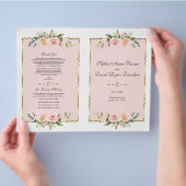 Charm Waterverf Blush Floral Gold Wedding Program Flyer (Hand)