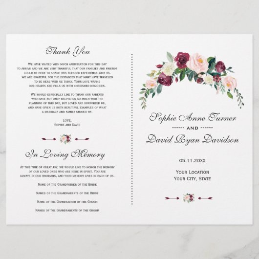 Charm Waterverf Blush Pink Floral Wedding Programm Flyer (Voorkant)