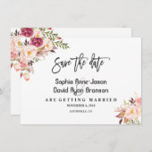 Charm Waterverf Blush Roze Bloemen Save The Date (Voorkant / Achterkant)