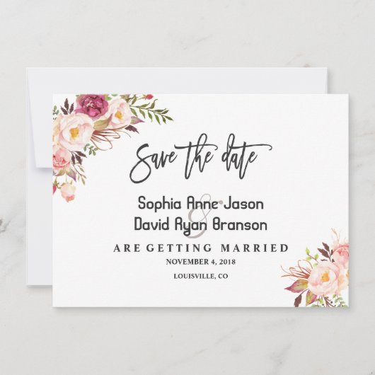 Charm Waterverf Blush Roze Bloemen Save The Date (Voorkant)